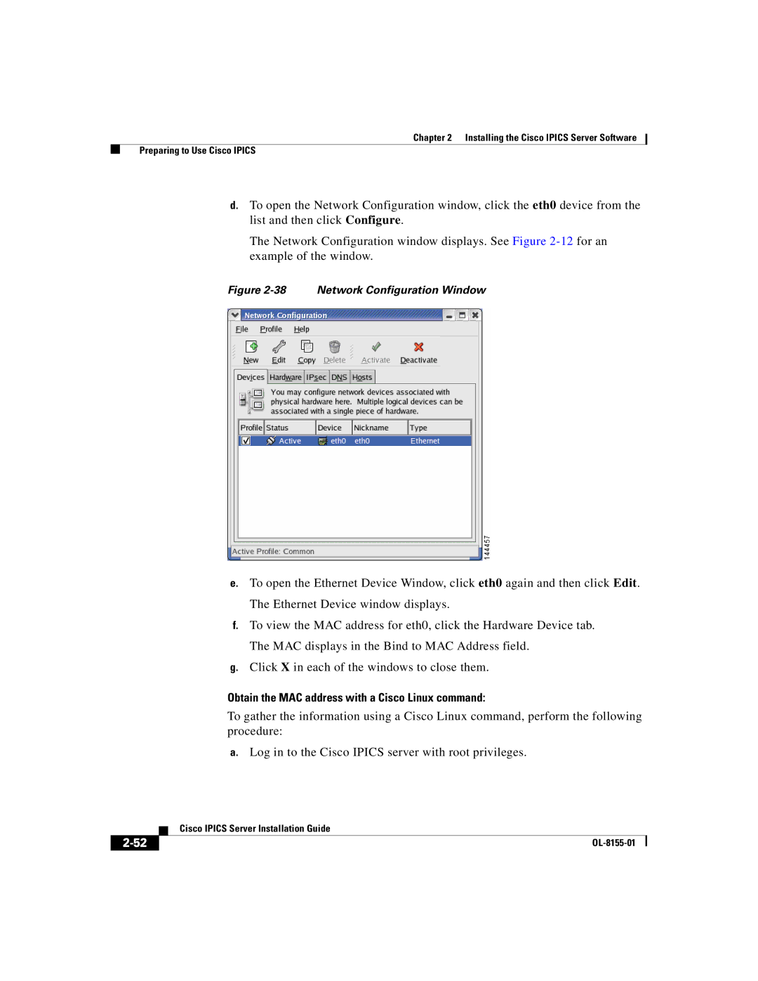 Cisco Systems OL-8155-01 manual Obtain the MAC address with a Cisco Linux command 