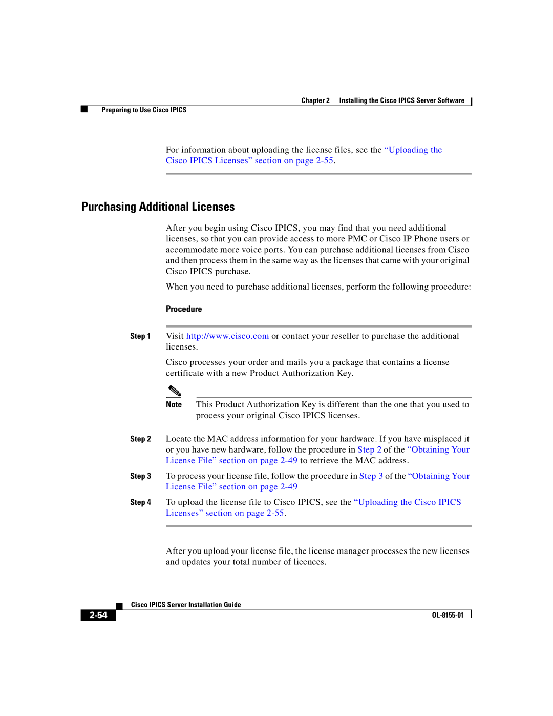 Cisco Systems OL-8155-01 manual Purchasing Additional Licenses 