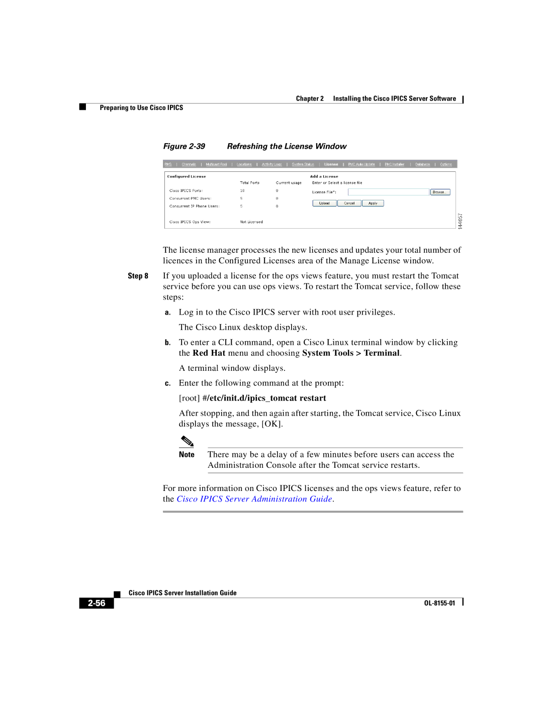 Cisco Systems OL-8155-01 manual Refreshing the License Window 