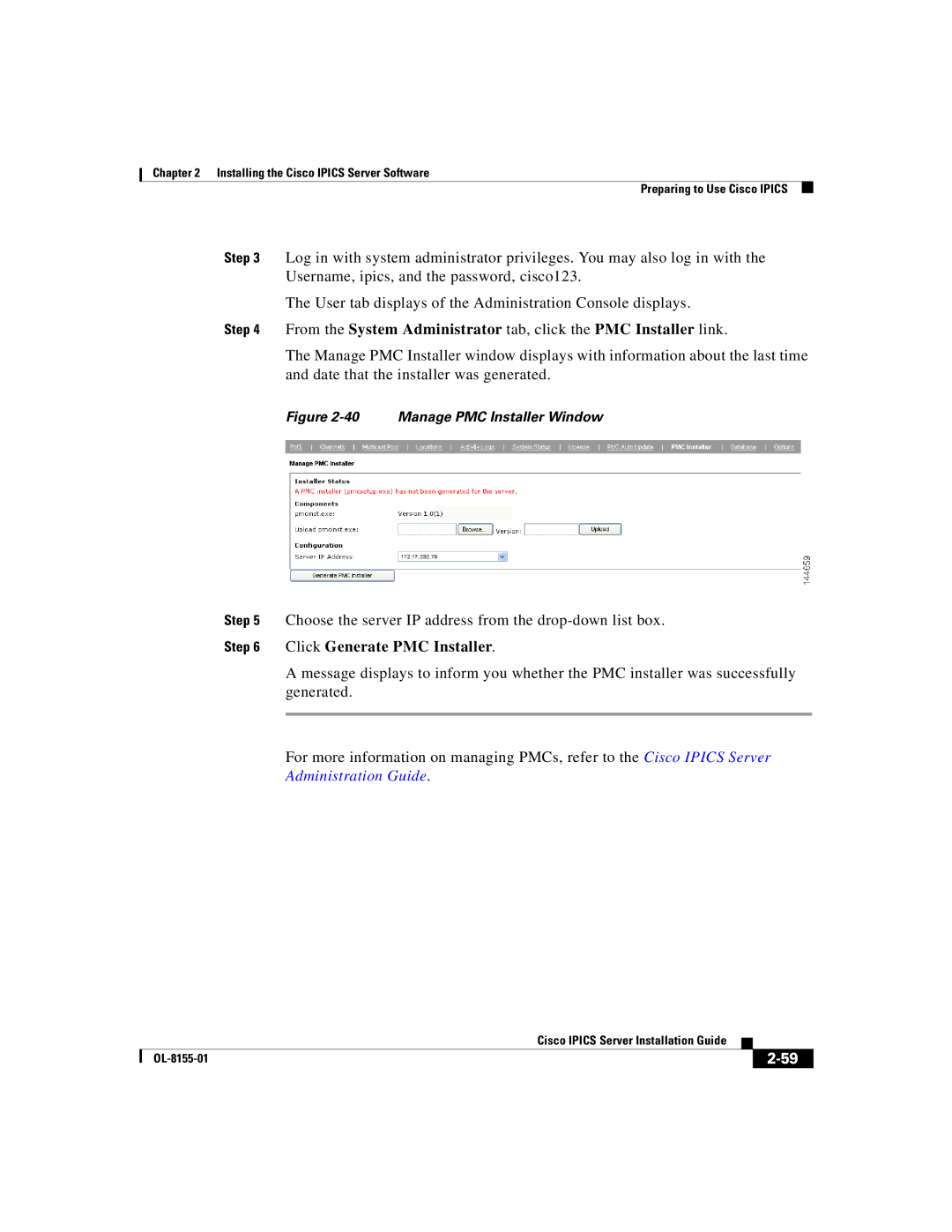 Cisco Systems OL-8155-01 manual Click Generate PMC Installer, Administration Guide 