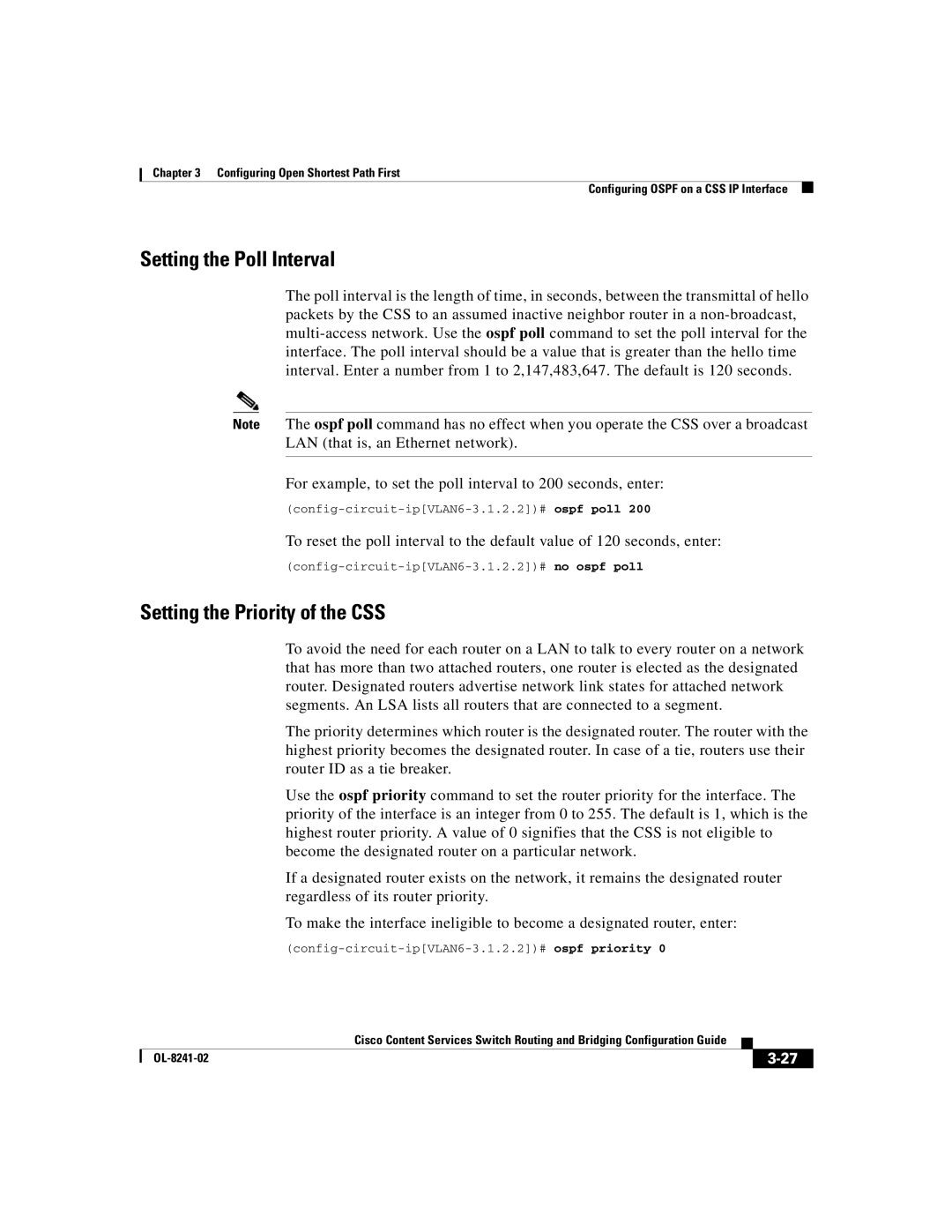 Cisco Systems OL-8241-02 manual Setting the Poll Interval, Setting the Priority of the CSS 