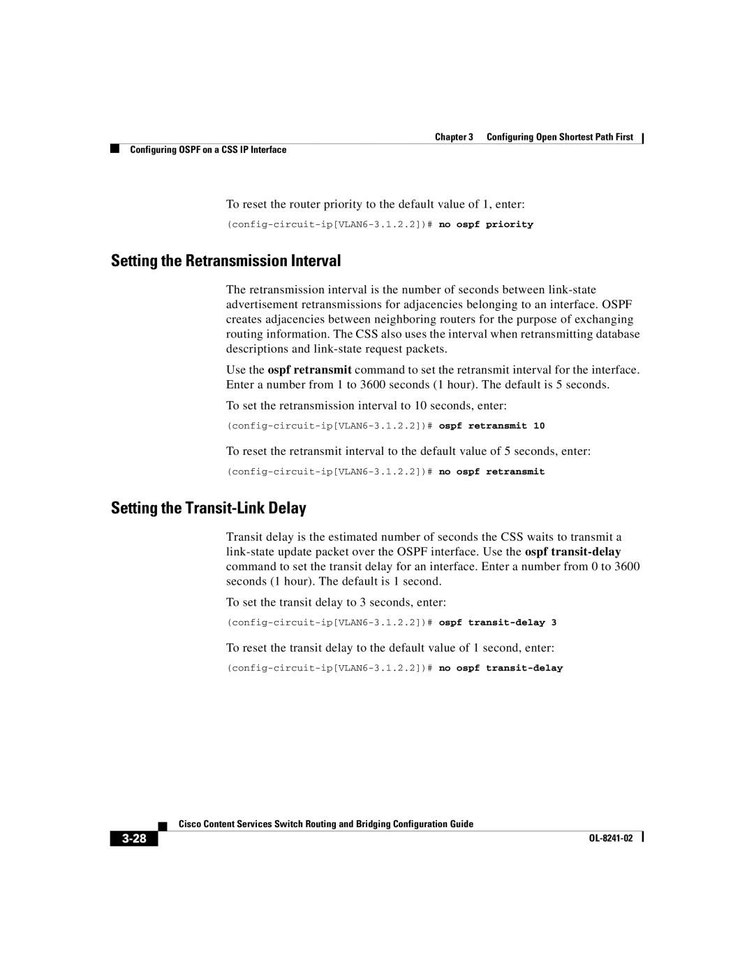 Cisco Systems OL-8241-02 manual Setting the Retransmission Interval, Setting the Transit-Link Delay 