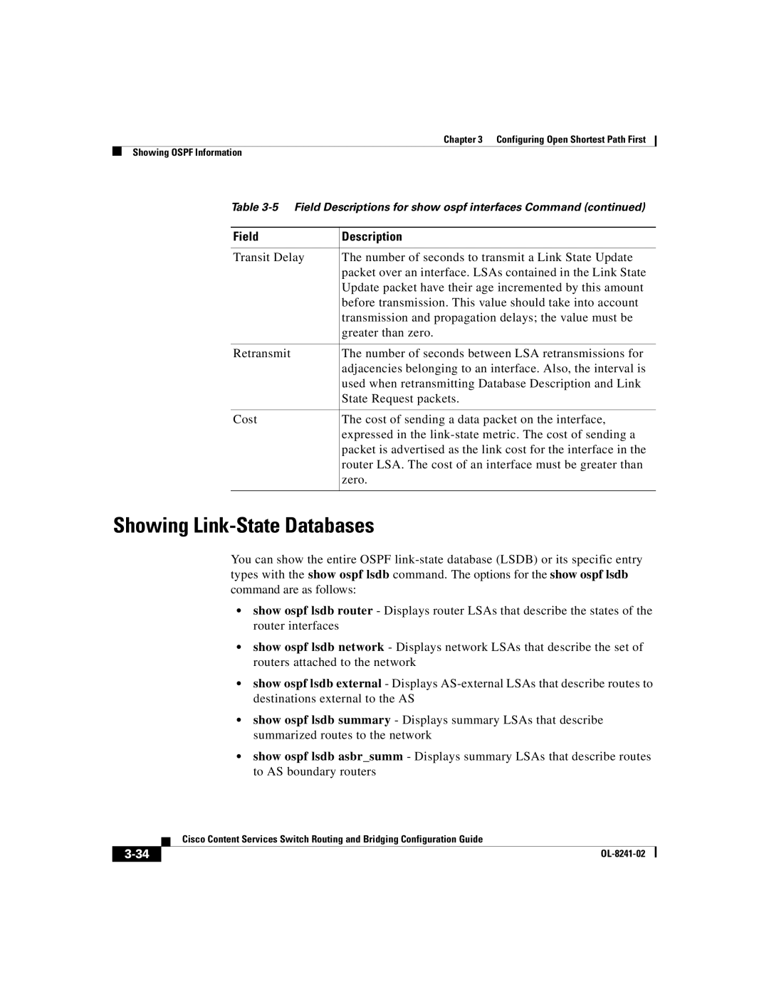 Cisco Systems OL-8241-02 manual Showing Link-State Databases 