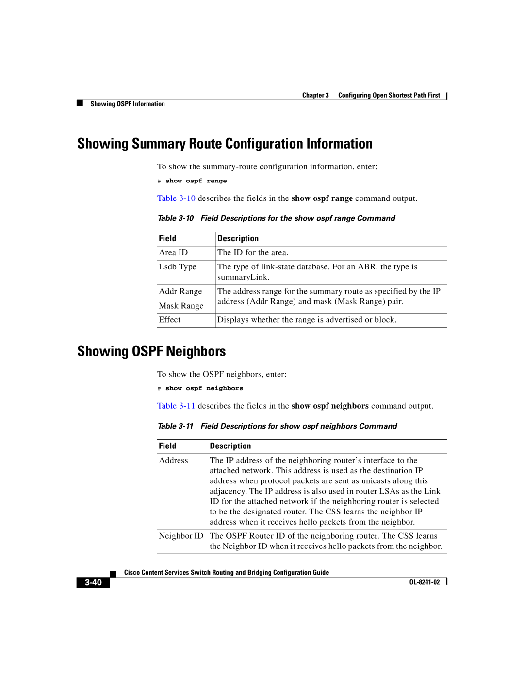 Cisco Systems OL-8241-02 manual Showing Summary Route Configuration Information, Showing Ospf Neighbors 