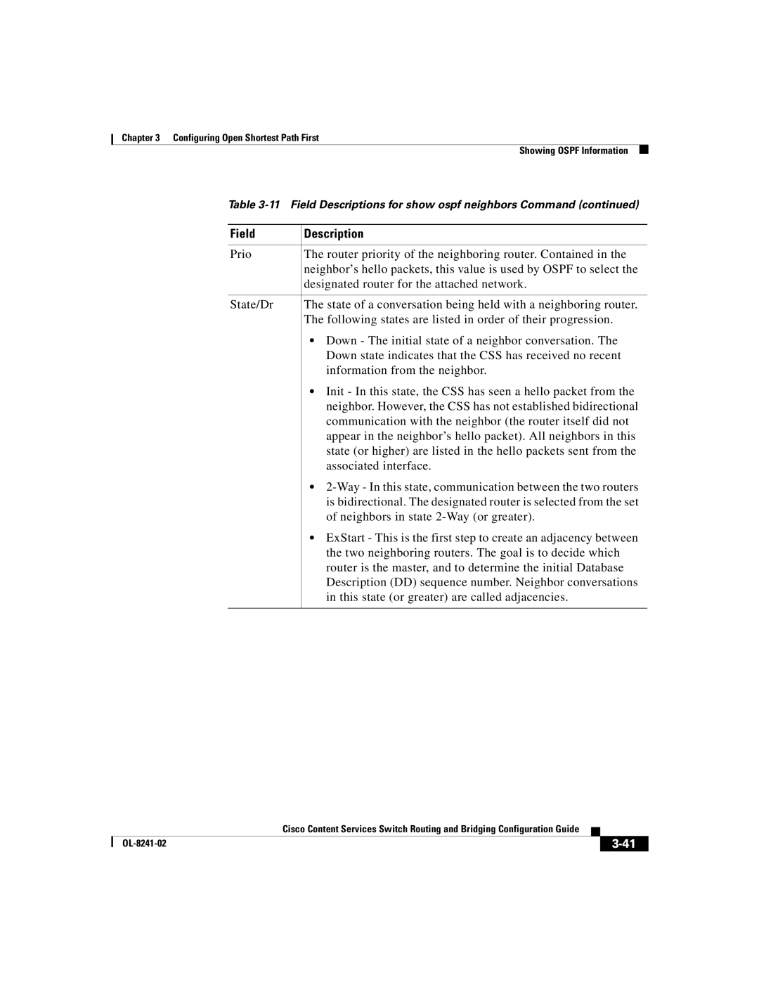 Cisco Systems OL-8241-02 manual Field Description 