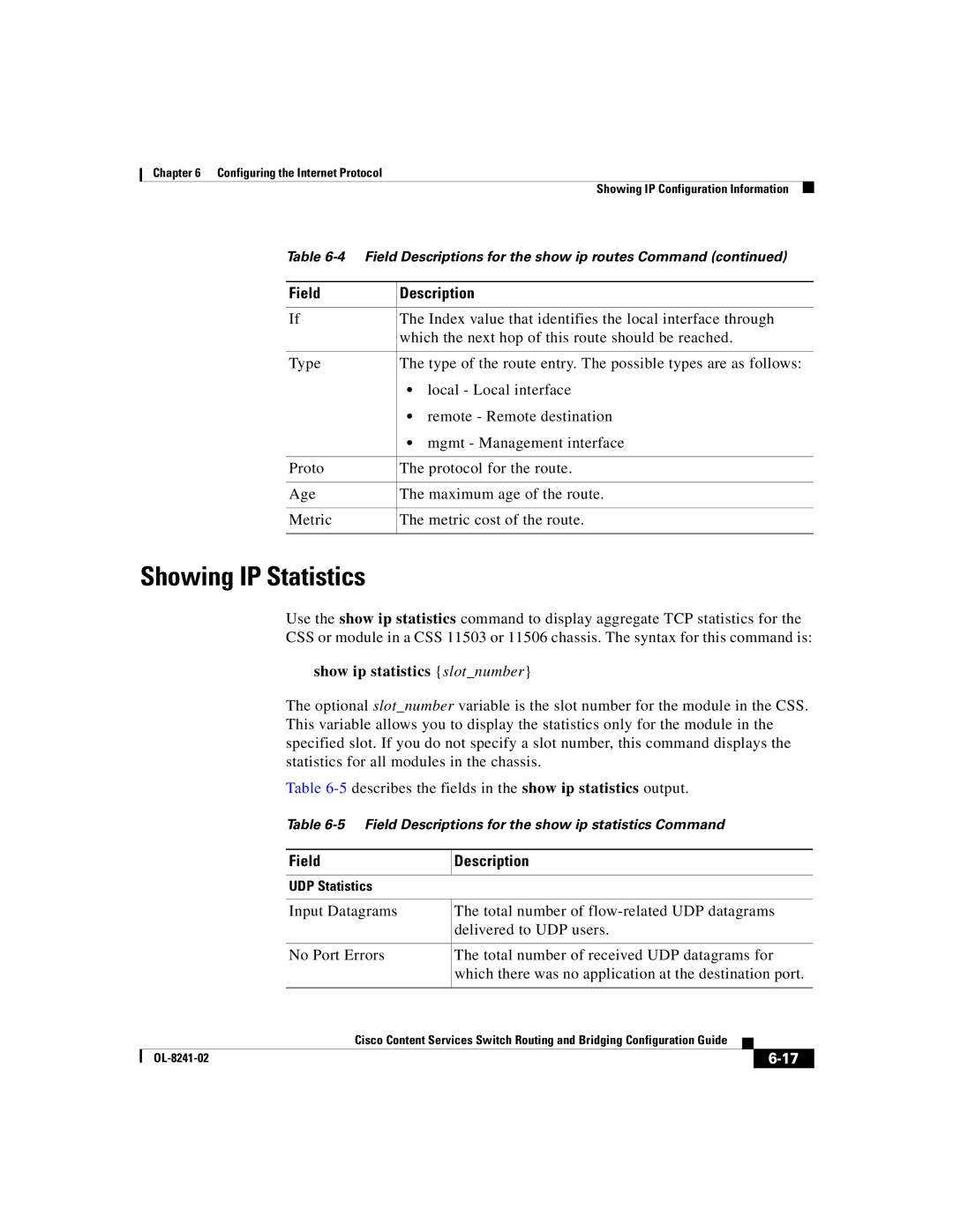 Cisco Systems OL-8241-02 manual Showing IP Statistics, Index value that identifies the local interface through 