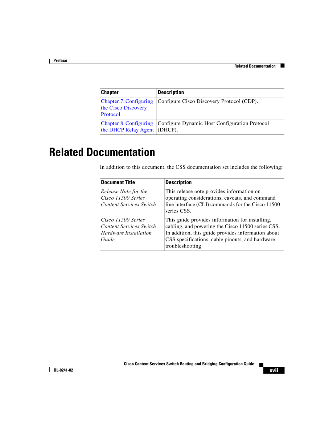 Cisco Systems OL-8241-02 manual Related Documentation, Xvii 