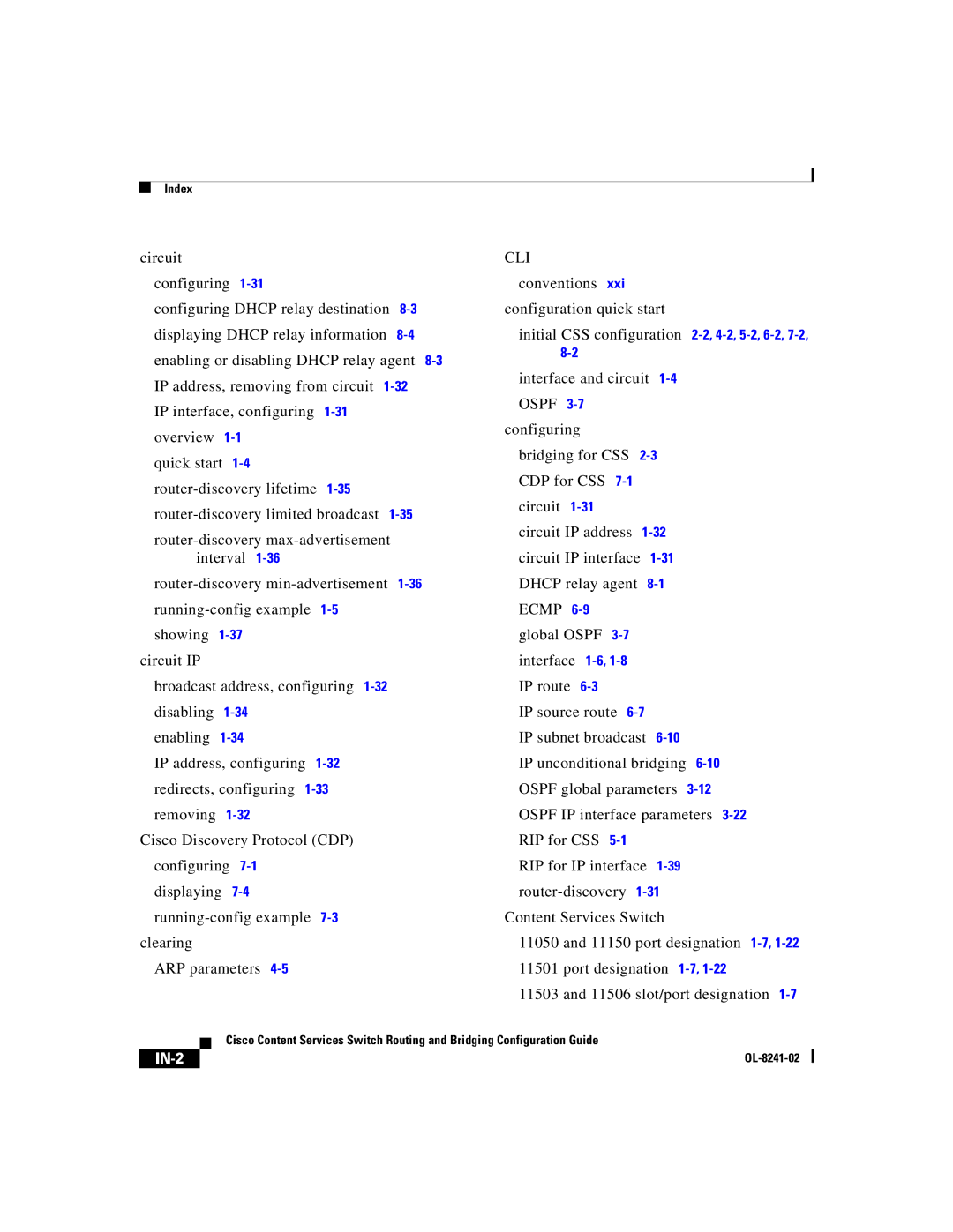 Cisco Systems OL-8241-02 manual Cli, IN-2 