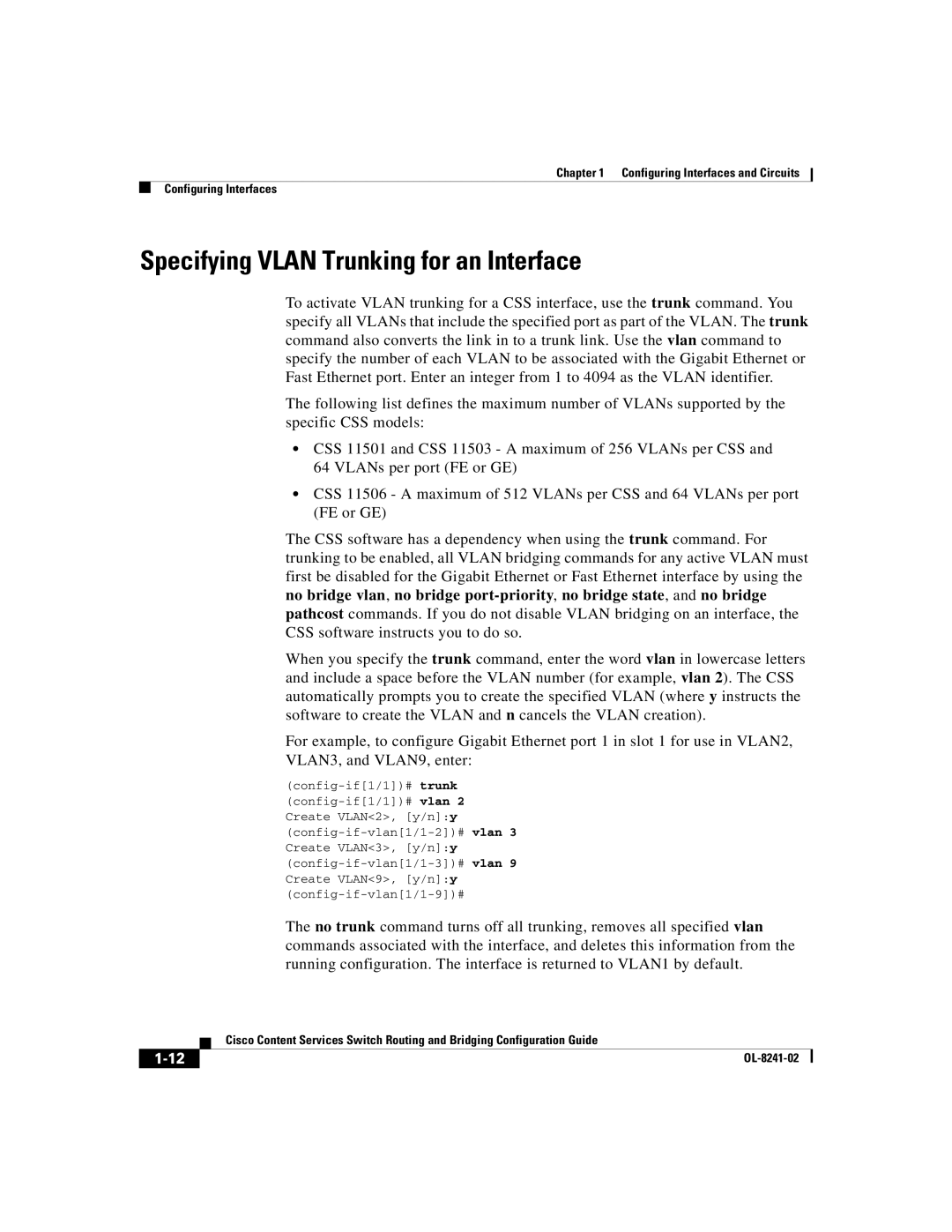 Cisco Systems OL-8241-02 manual Specifying Vlan Trunking for an Interface 