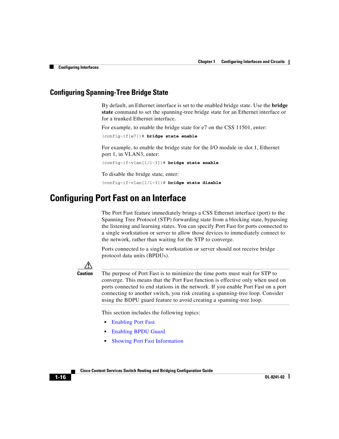 Cisco Systems OL-8241-02 manual Configuring Port Fast on an Interface, Configuring Spanning-Tree Bridge State 