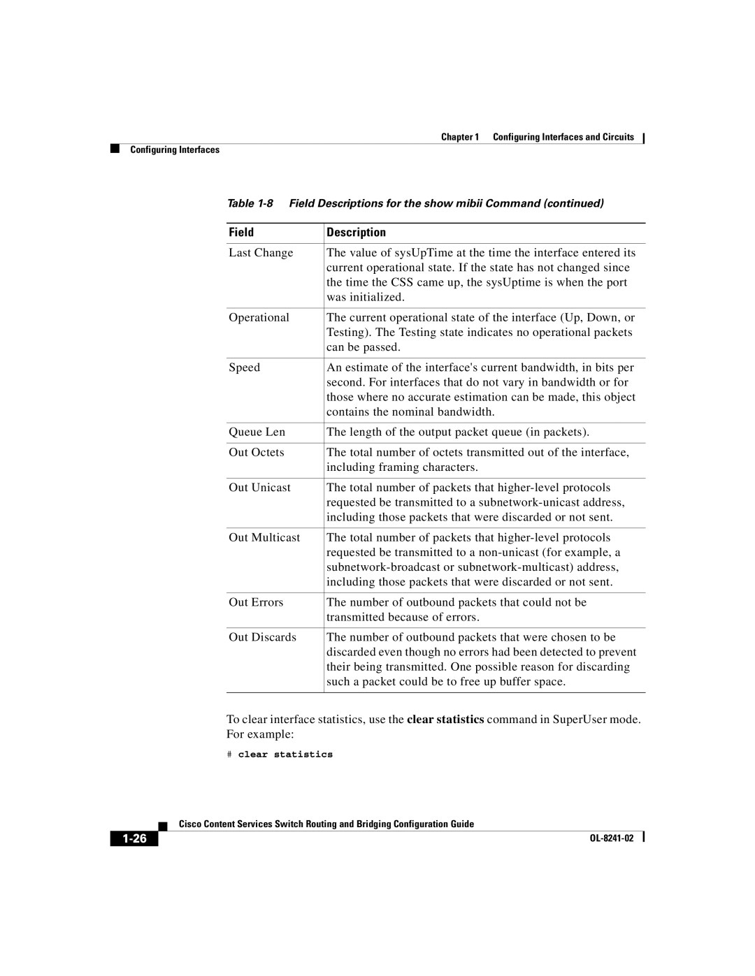 Cisco Systems OL-8241-02 manual # clear statistics 