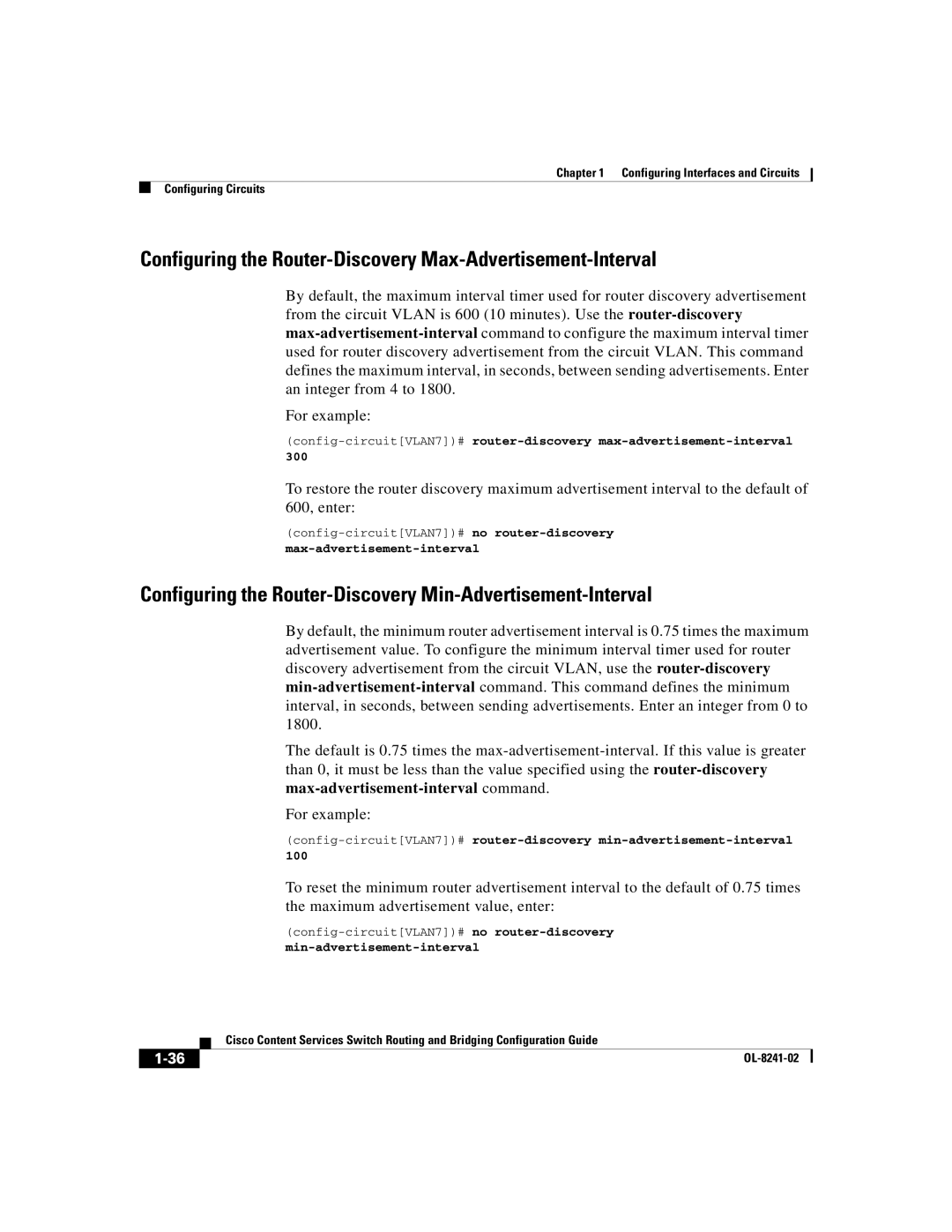 Cisco Systems OL-8241-02 manual Configuring the Router-Discovery Max-Advertisement-Interval, Max-advertisement-interval 