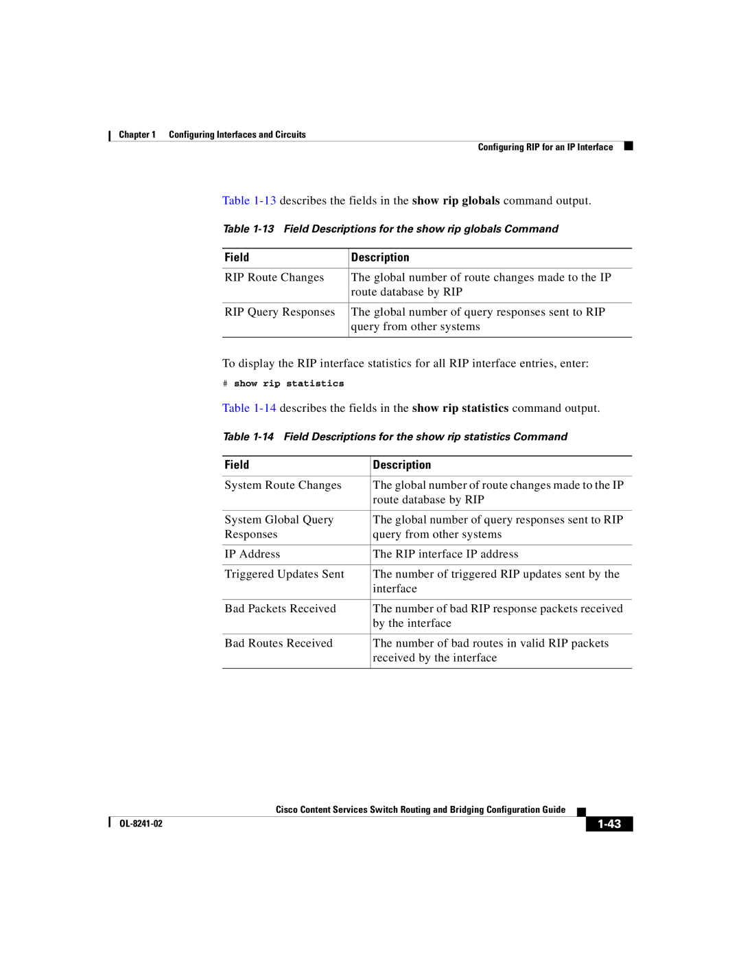 Cisco Systems OL-8241-02 manual # show rip statistics 