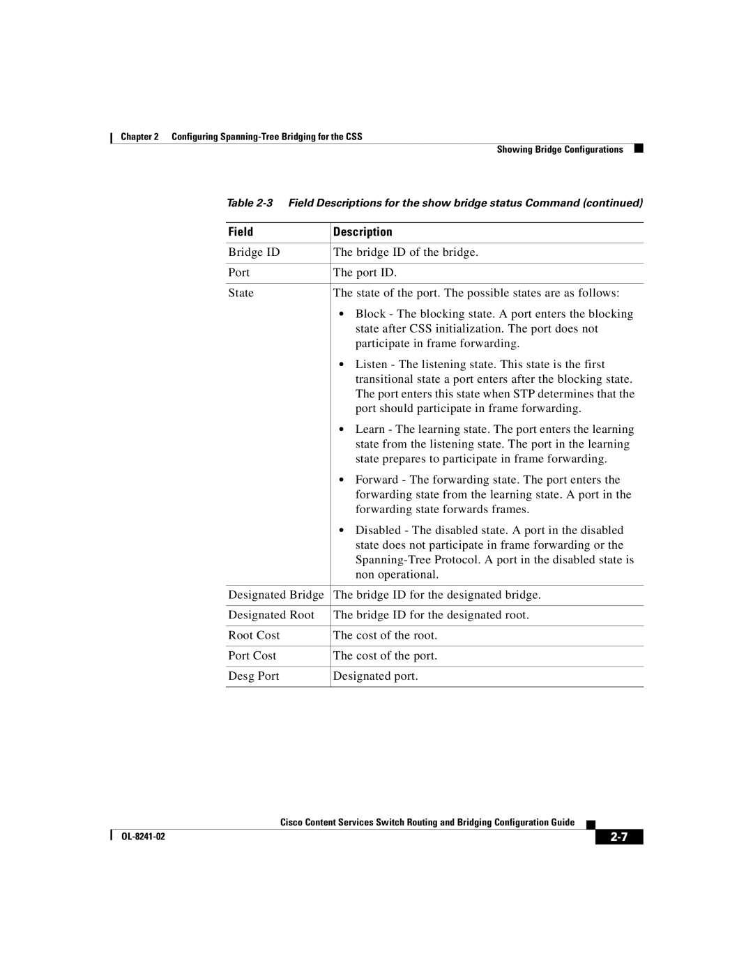 Cisco Systems OL-8241-02 manual Field Description 