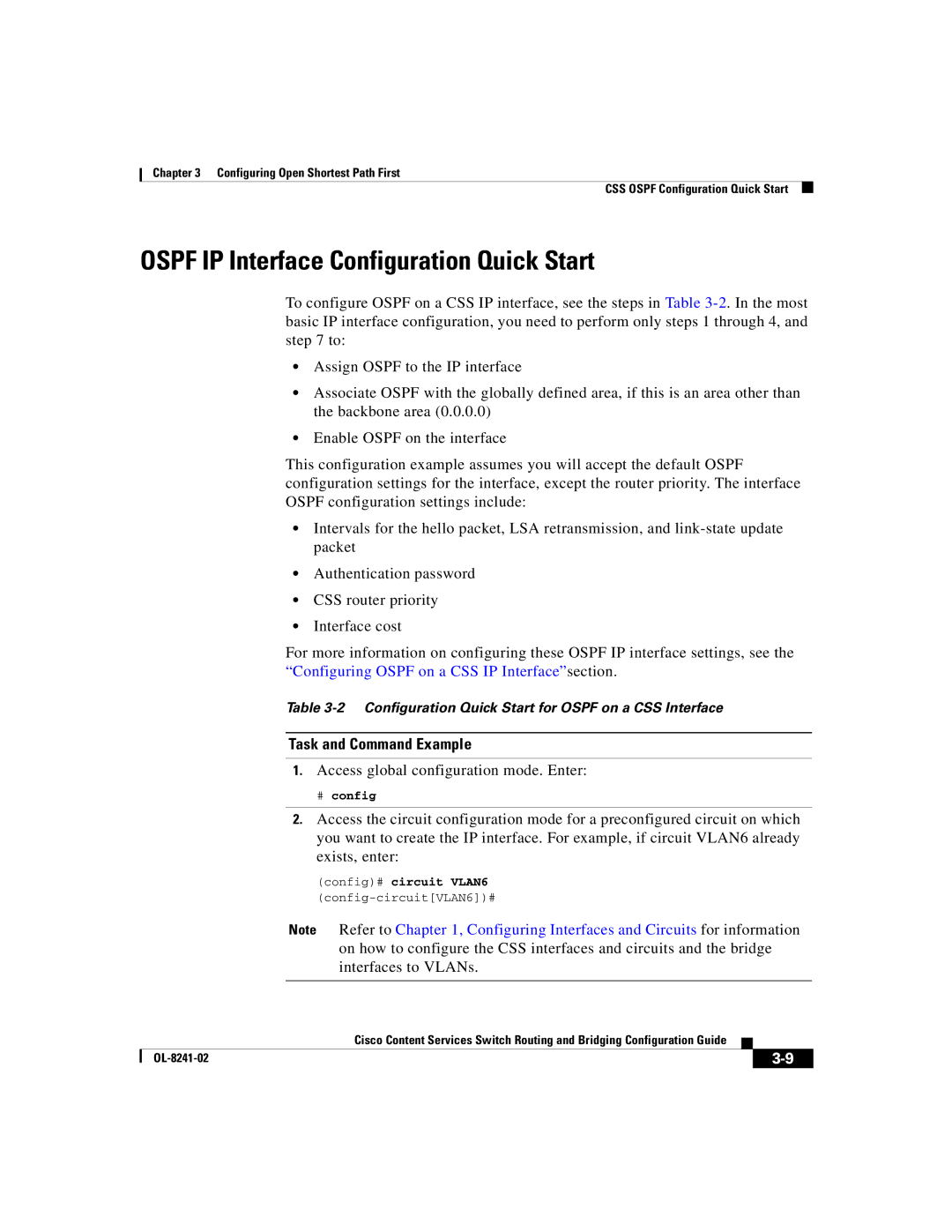 Cisco Systems OL-8241-02 Ospf IP Interface Configuration Quick Start, Access global configuration mode. Enter, # config 