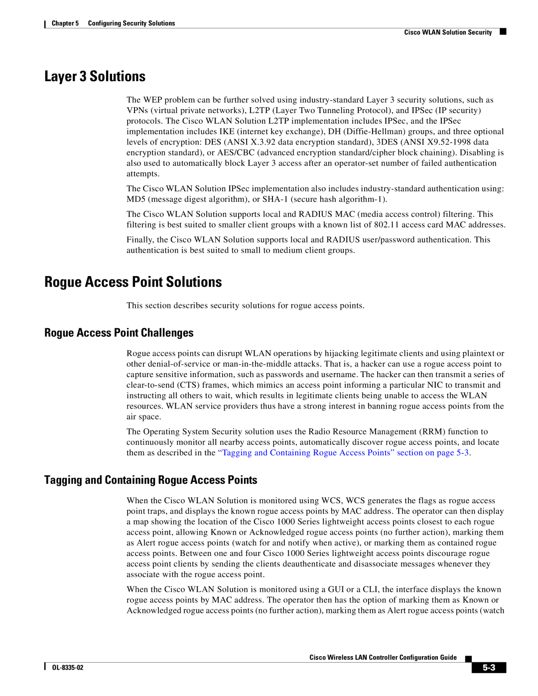 Cisco Systems OL-8335-02 manual Layer 3 Solutions, Rogue Access Point Solutions, Rogue Access Point Challenges 