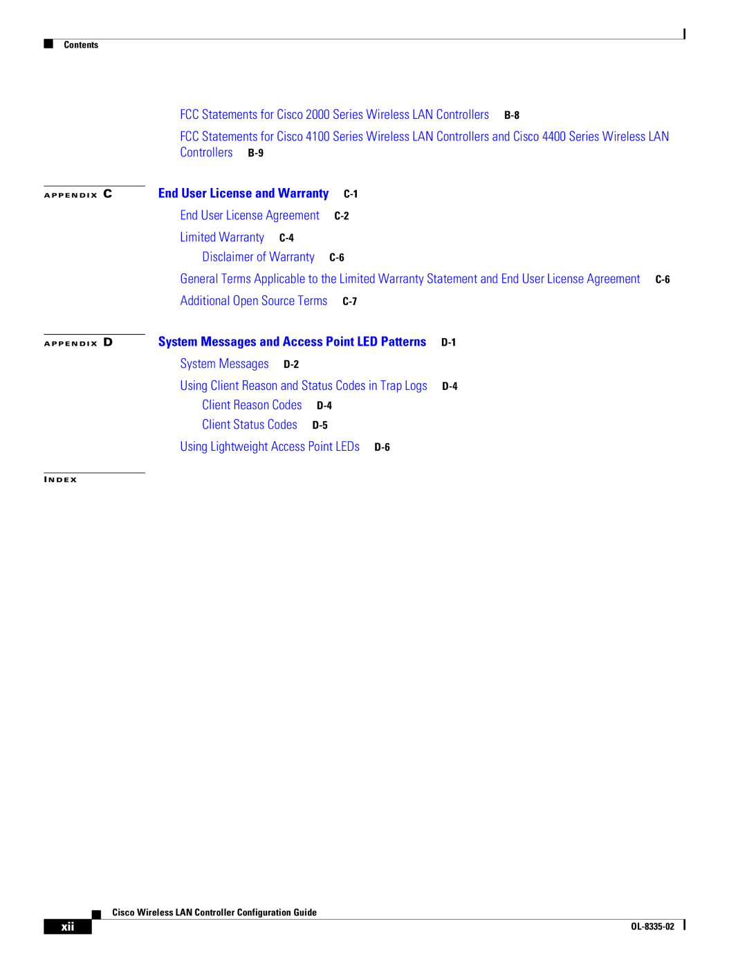 Cisco Systems OL-8335-02 manual Series Wireless LAN Controllers B-8, Xii 