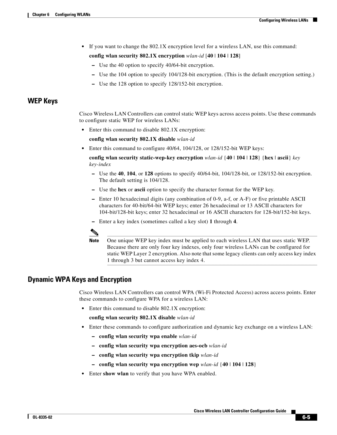 Cisco Systems OL-8335-02 manual WEP Keys, Dynamic WPA Keys and Encryption 