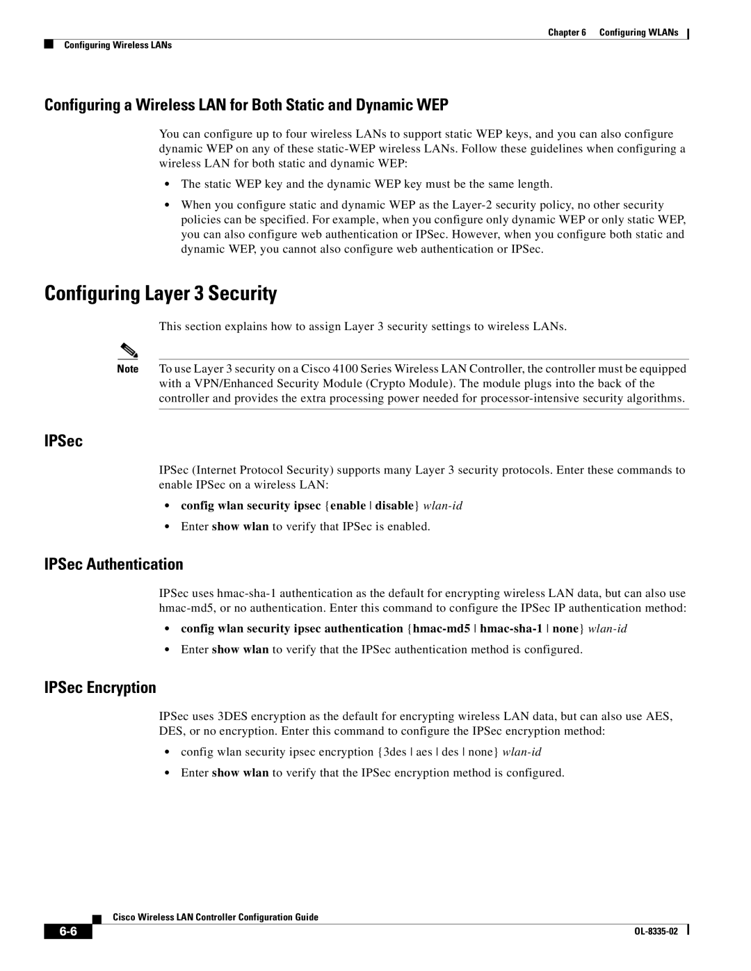 Cisco Systems OL-8335-02 Configuring Layer 3 Security, Configuring a Wireless LAN for Both Static and Dynamic WEP, IPSec 