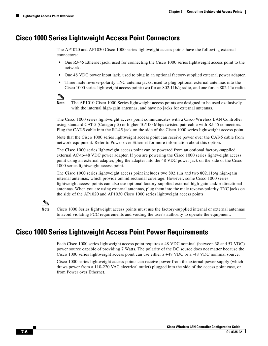 Cisco Systems OL-8335-02 manual Cisco 1000 Series Lightweight Access Point Connectors 