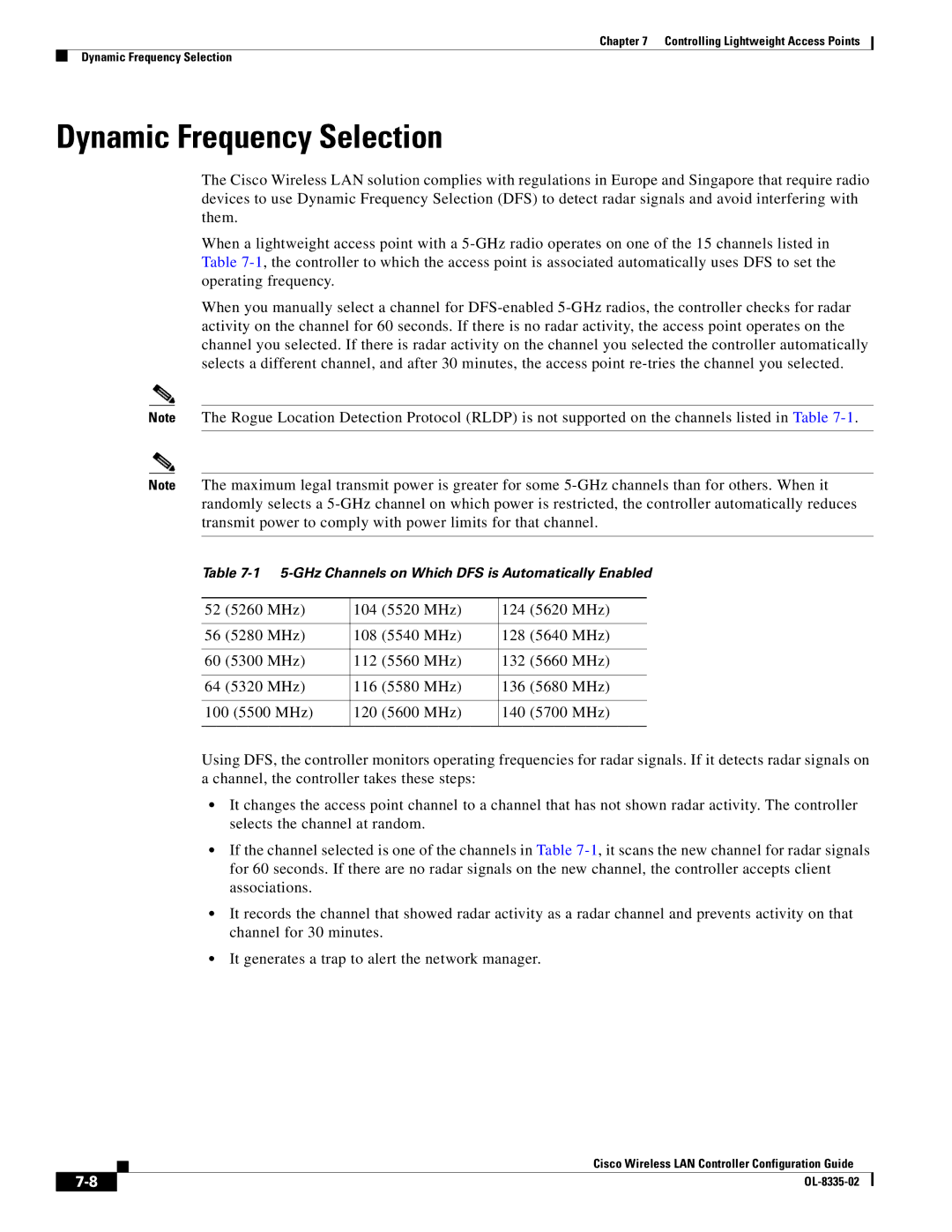 Cisco Systems OL-8335-02 manual Dynamic Frequency Selection 