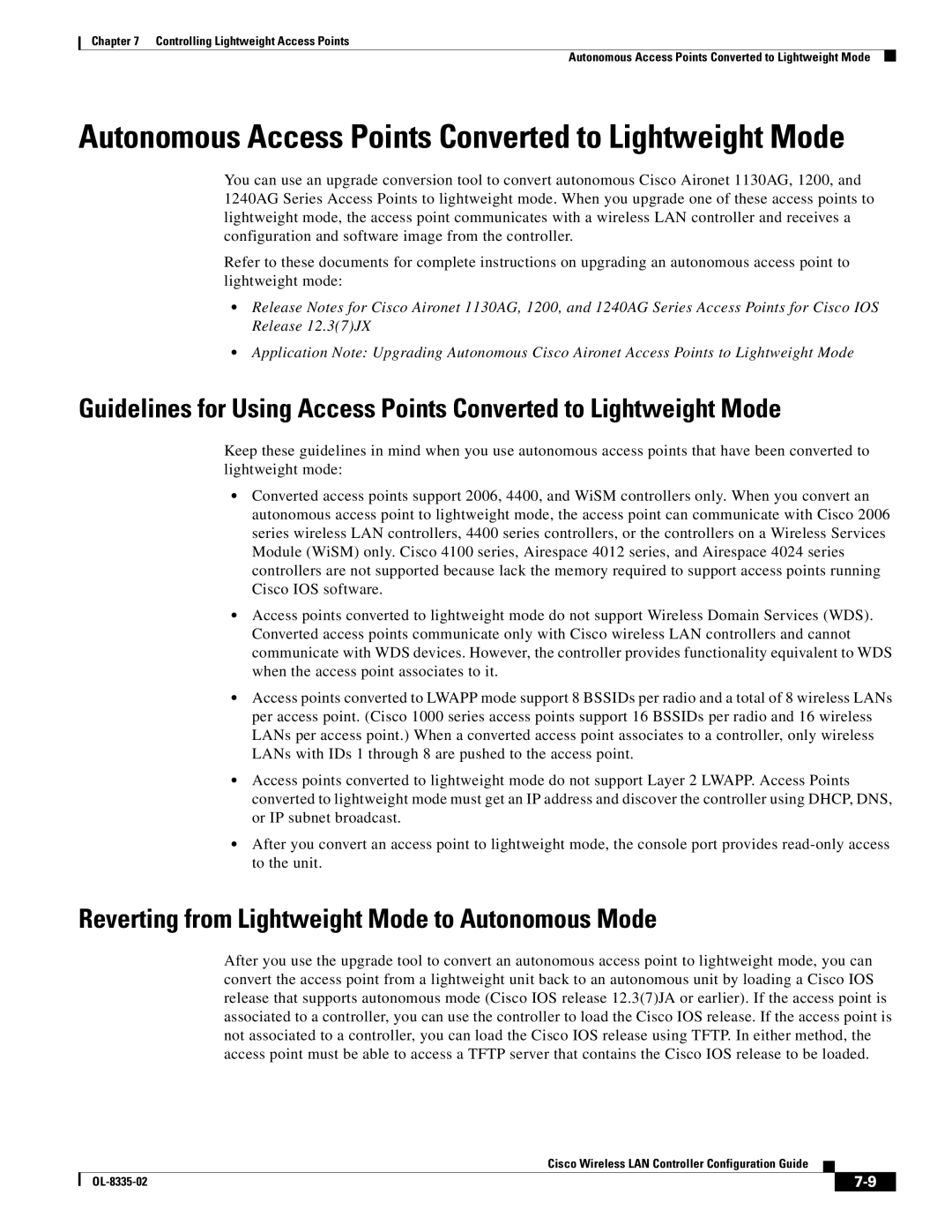 Cisco Systems OL-8335-02 manual Autonomous Access Points Converted to Lightweight Mode 