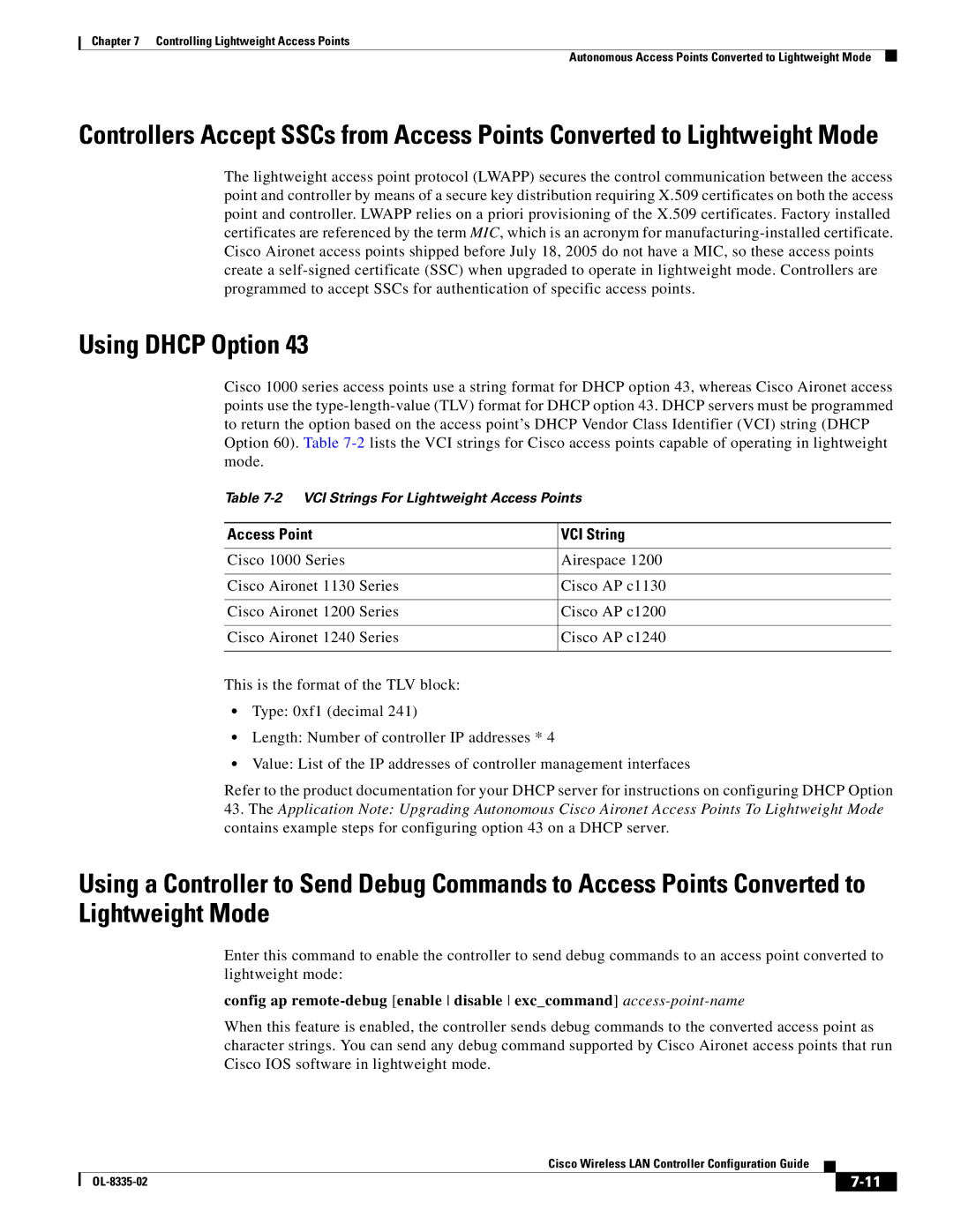 Cisco Systems OL-8335-02 manual Using Dhcp Option, Access Point VCI String 