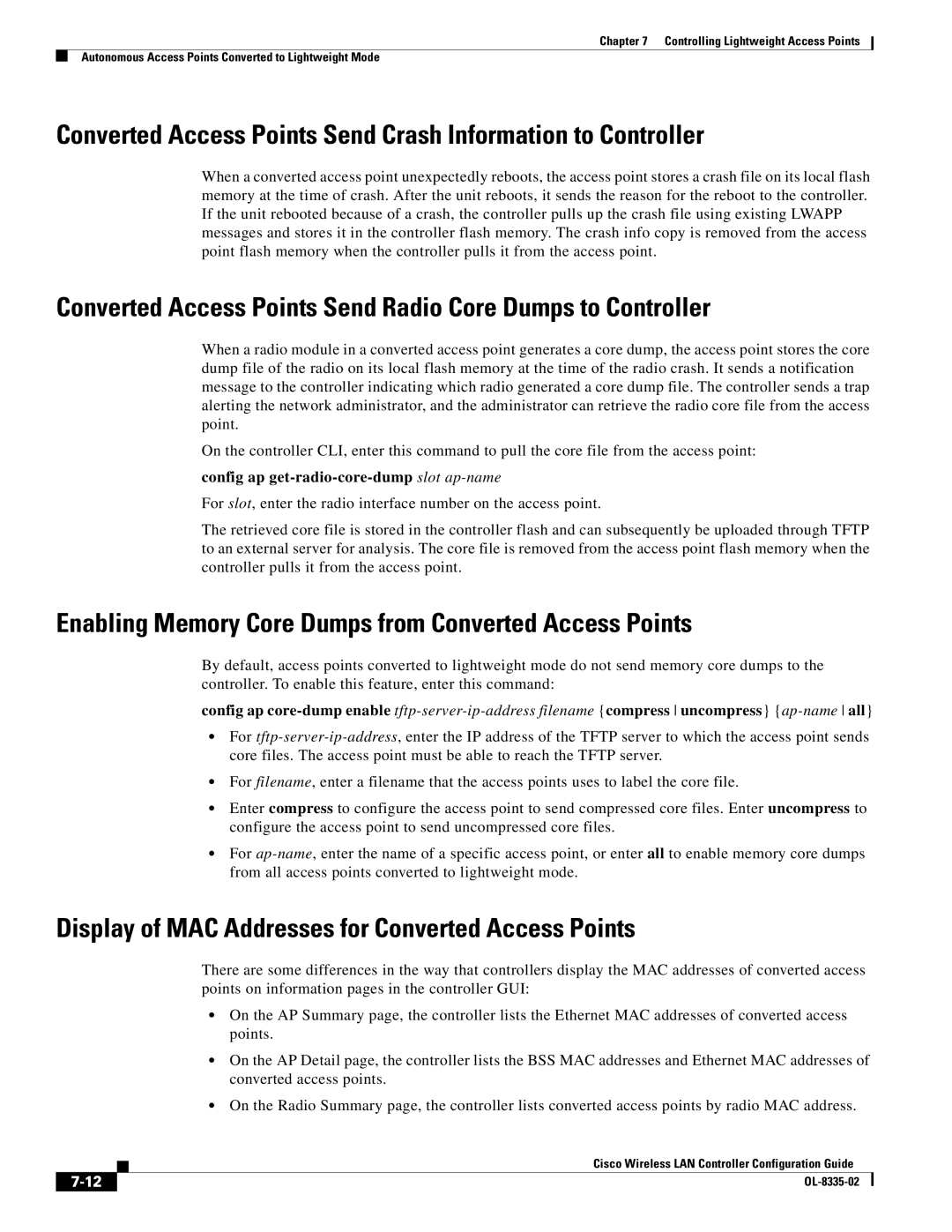 Cisco Systems OL-8335-02 manual Converted Access Points Send Radio Core Dumps to Controller 