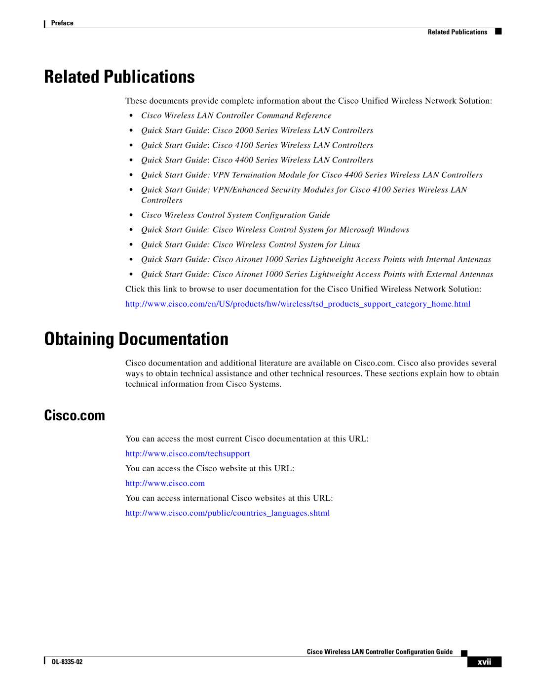 Cisco Systems OL-8335-02 manual Related Publications, Obtaining Documentation, Cisco.com, Xvii 