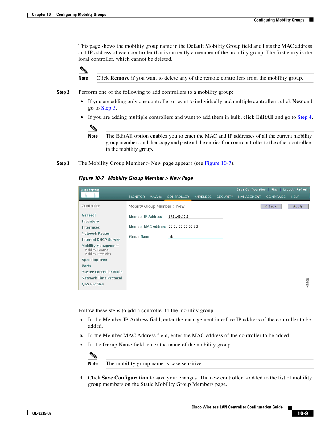 Cisco Systems OL-8335-02 manual 10-9, Mobility Group Member New 