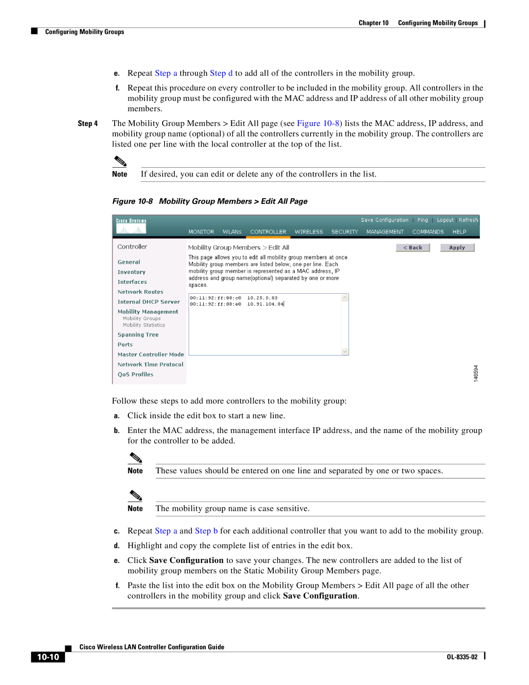 Cisco Systems OL-8335-02 manual 10-10, Mobility Group Members Edit All 