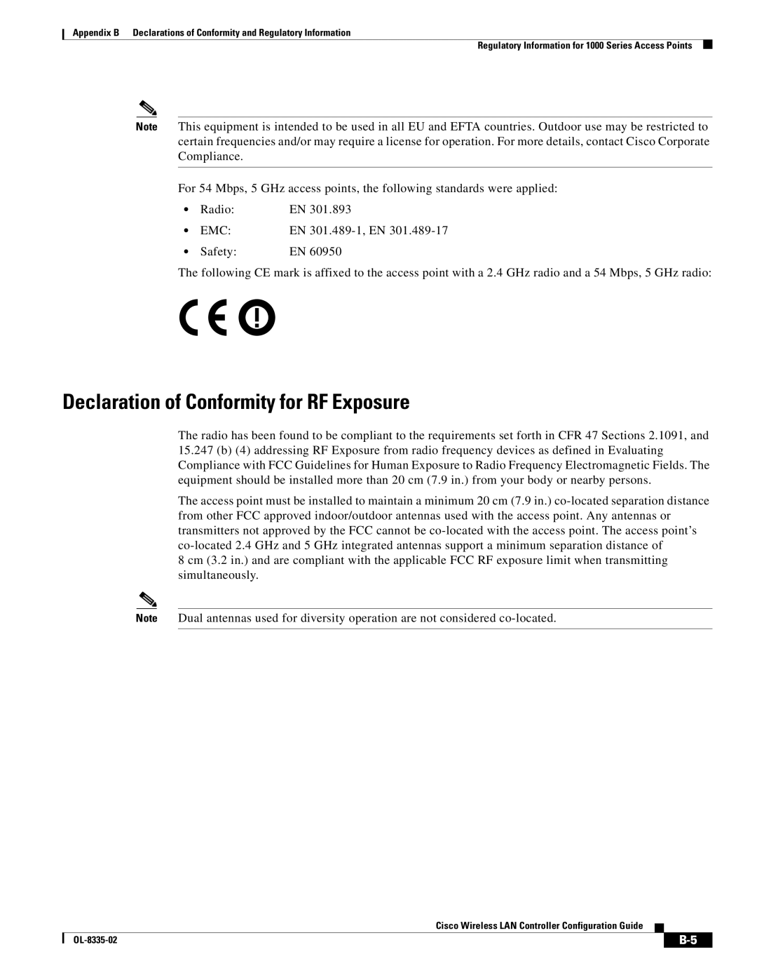 Cisco Systems OL-8335-02 manual Declaration of Conformity for RF Exposure 