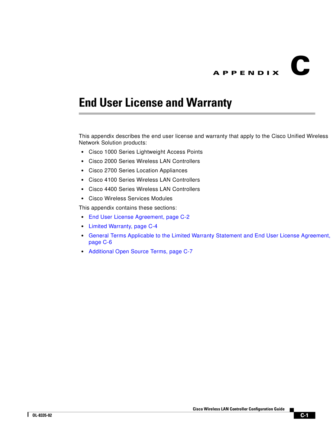 Cisco Systems OL-8335-02 manual End User License and Warranty 