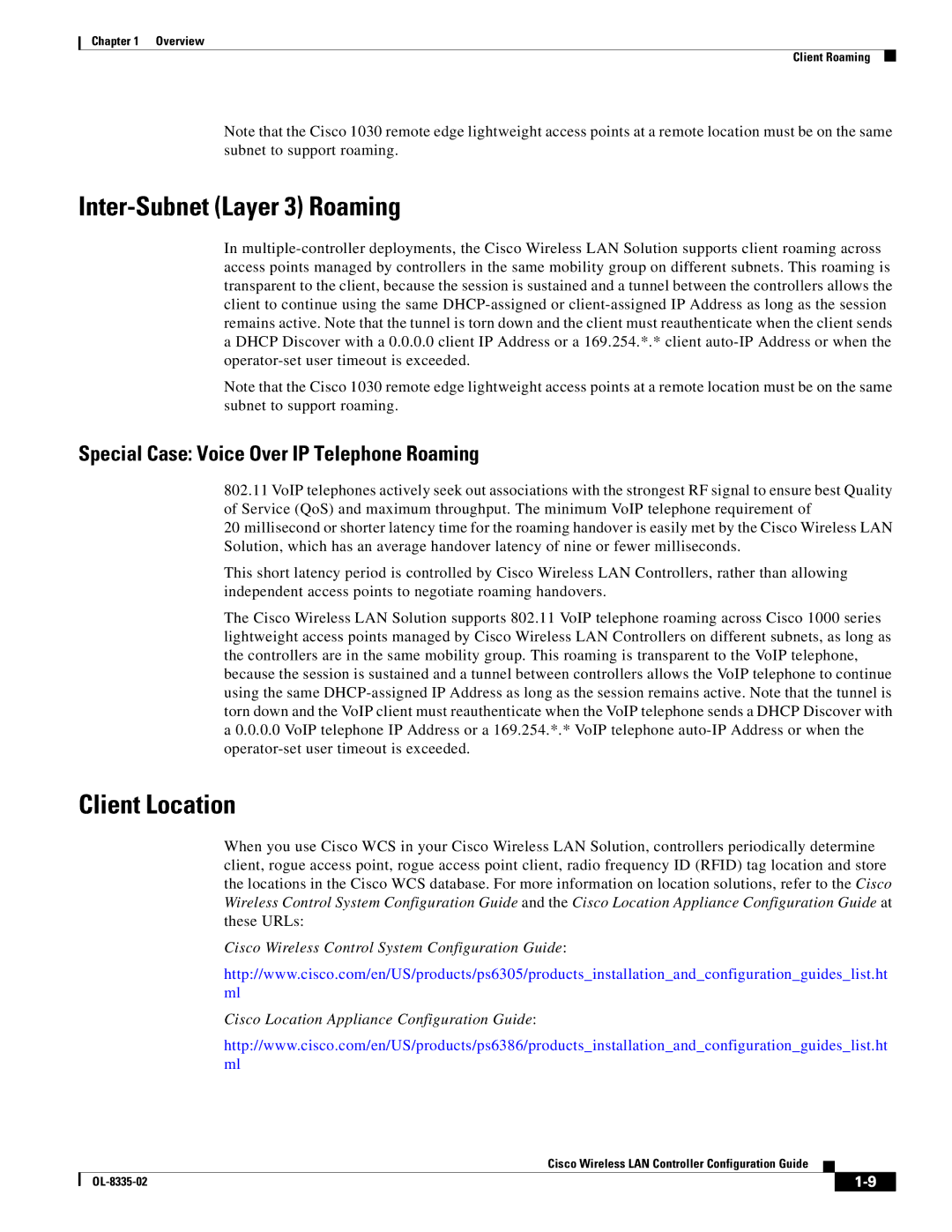 Cisco Systems OL-8335-02 manual Inter-Subnet Layer 3 Roaming, Client Location, Special Case Voice Over IP Telephone Roaming 