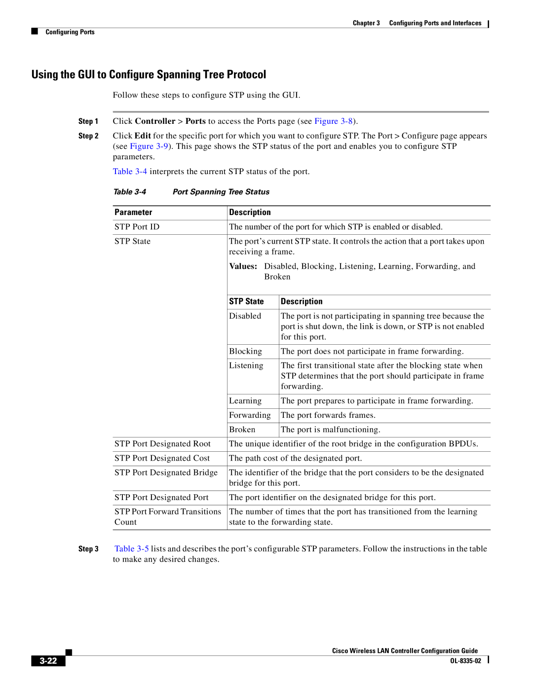 Cisco Systems OL-8335-02 manual Using the GUI to Configure Spanning Tree Protocol, STP State Description 