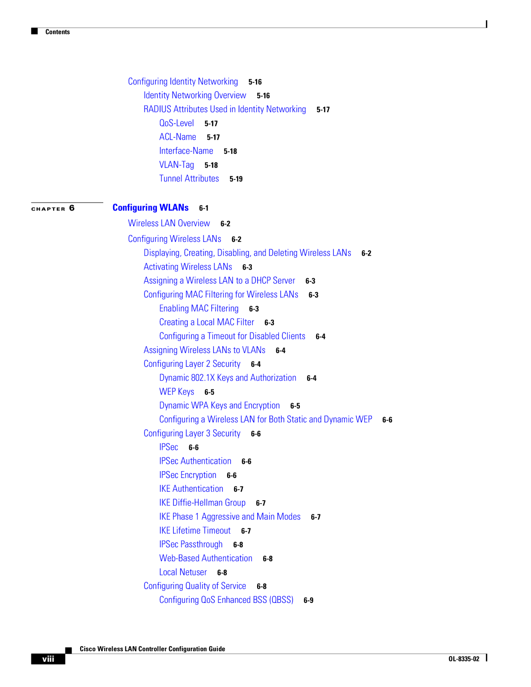 Cisco Systems OL-8335-02 manual QoS-Level5-17 ACL-Name5-17 Interface-Name5-18 VLAN-Tag5-18, Viii 