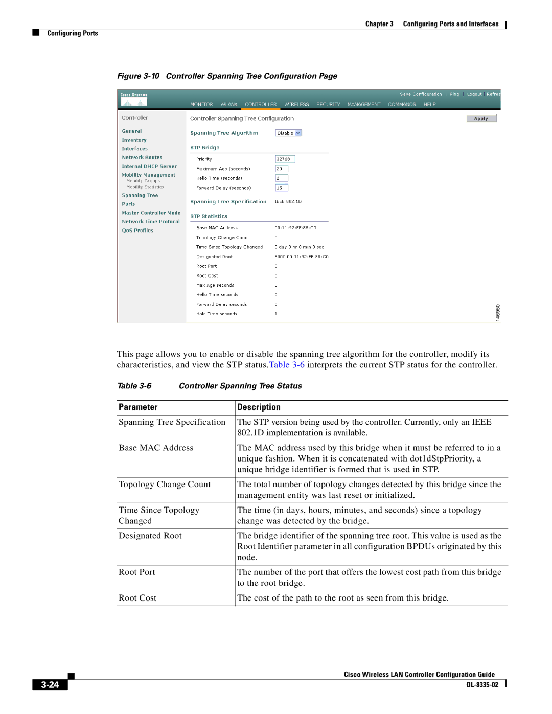 Cisco Systems OL-8335-02 manual Controller Spanning Tree Configuration 