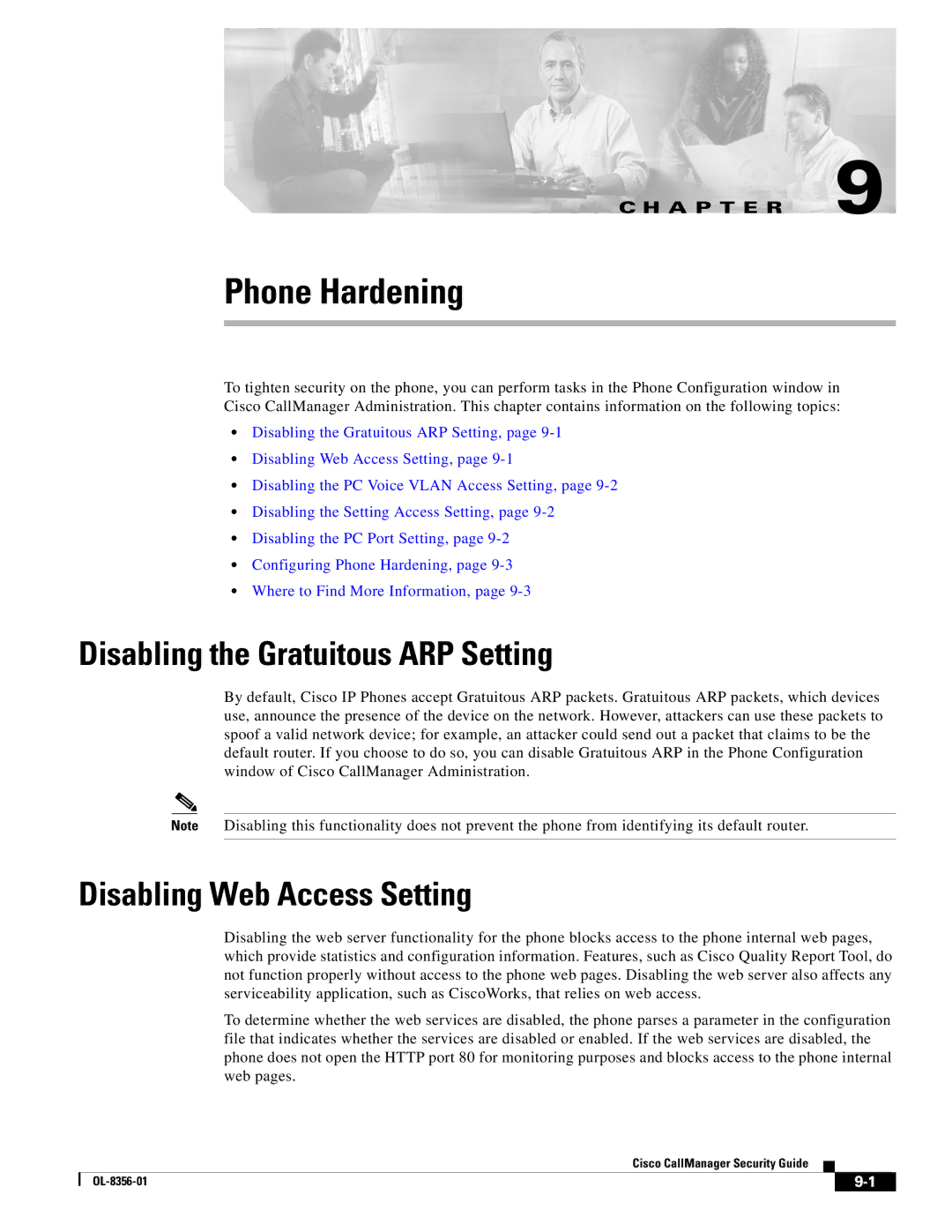 Cisco Systems OL-8356-01 manual Disabling the Gratuitous ARP Setting, Disabling Web Access Setting 