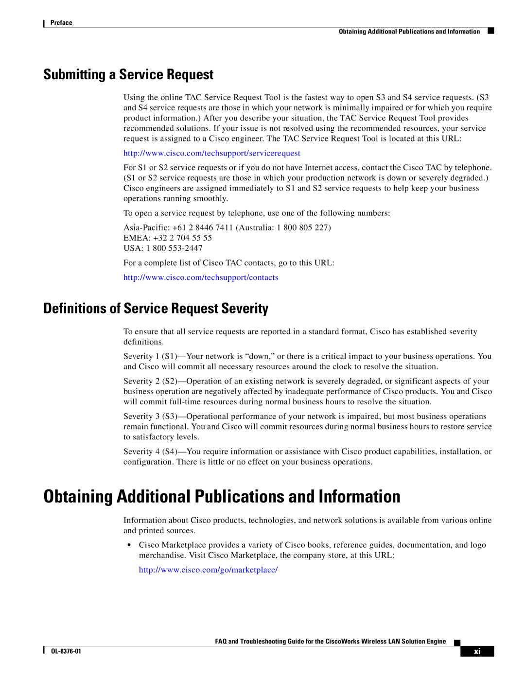 Cisco Systems OL-8376-01 manual Obtaining Additional Publications and Information, Submitting a Service Request 