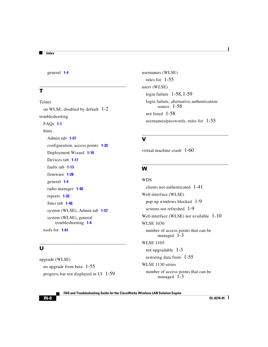 Cisco Systems OL-8376-01 manual Wds, IN-8 