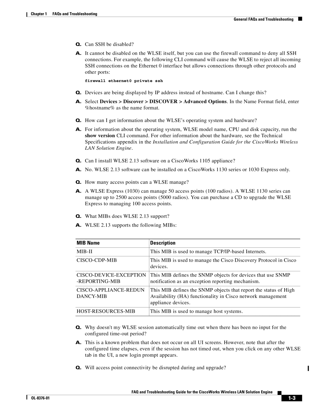 Cisco Systems OL-8376-01 manual MIB Name Description 