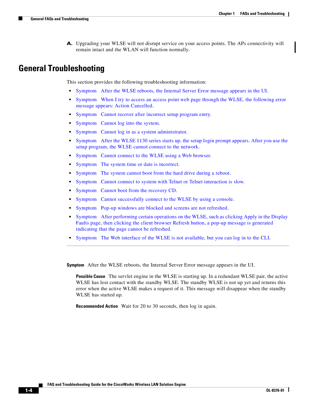 Cisco Systems OL-8376-01 manual General Troubleshooting 