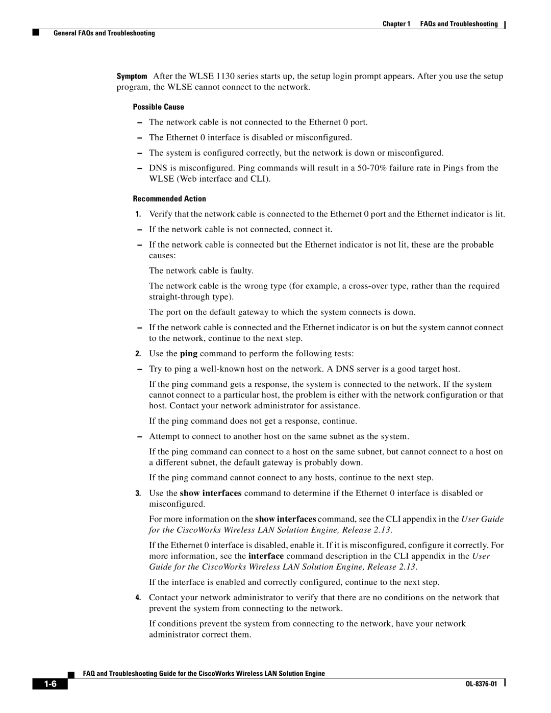 Cisco Systems OL-8376-01 manual Possible Cause 