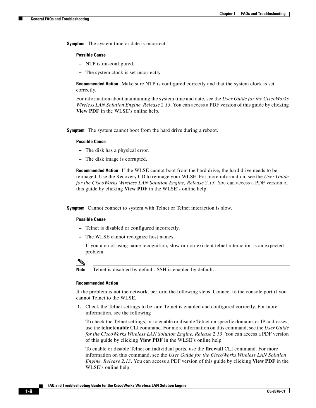 Cisco Systems OL-8376-01 manual Symptom The system time or date is incorrect 