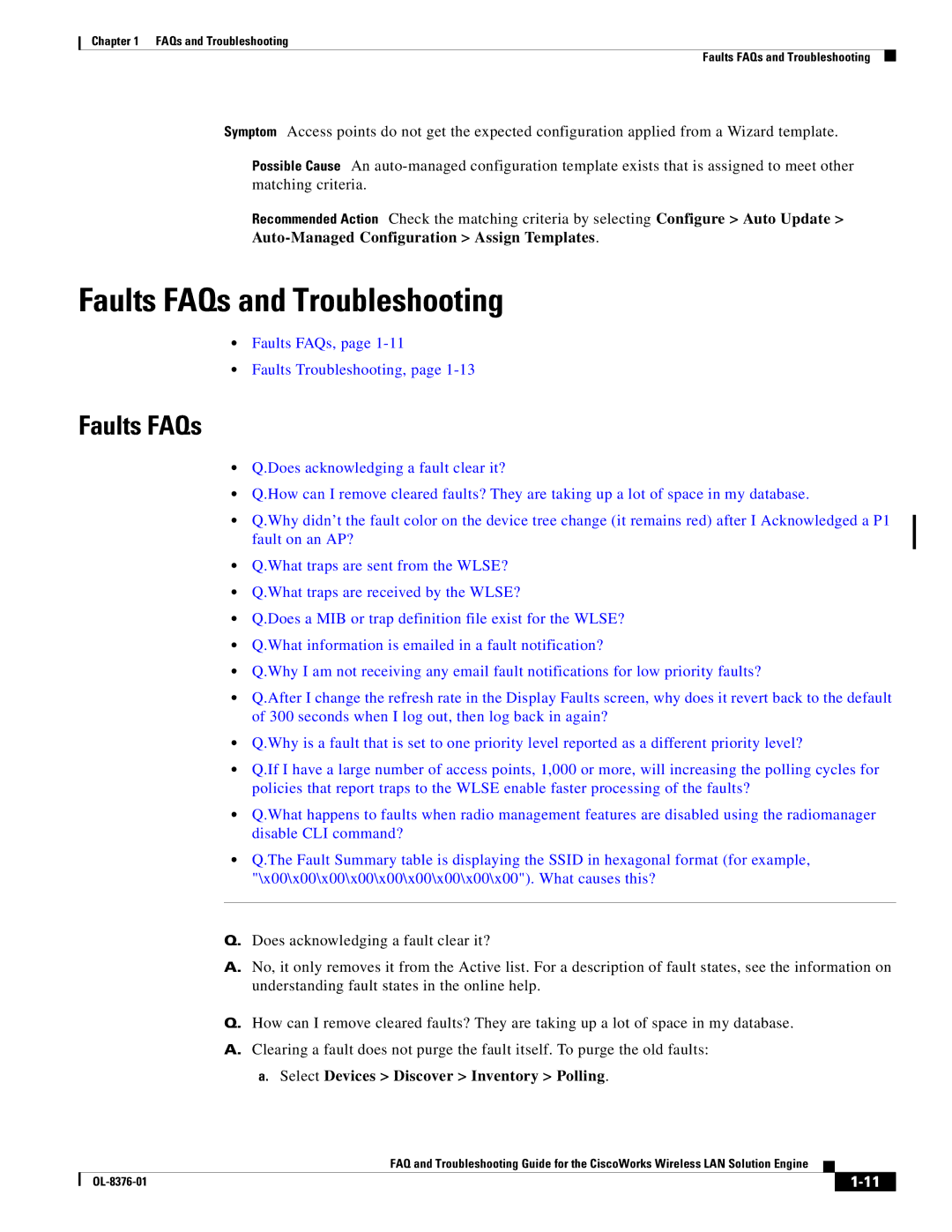 Cisco Systems OL-8376-01 manual Faults FAQs and Troubleshooting 