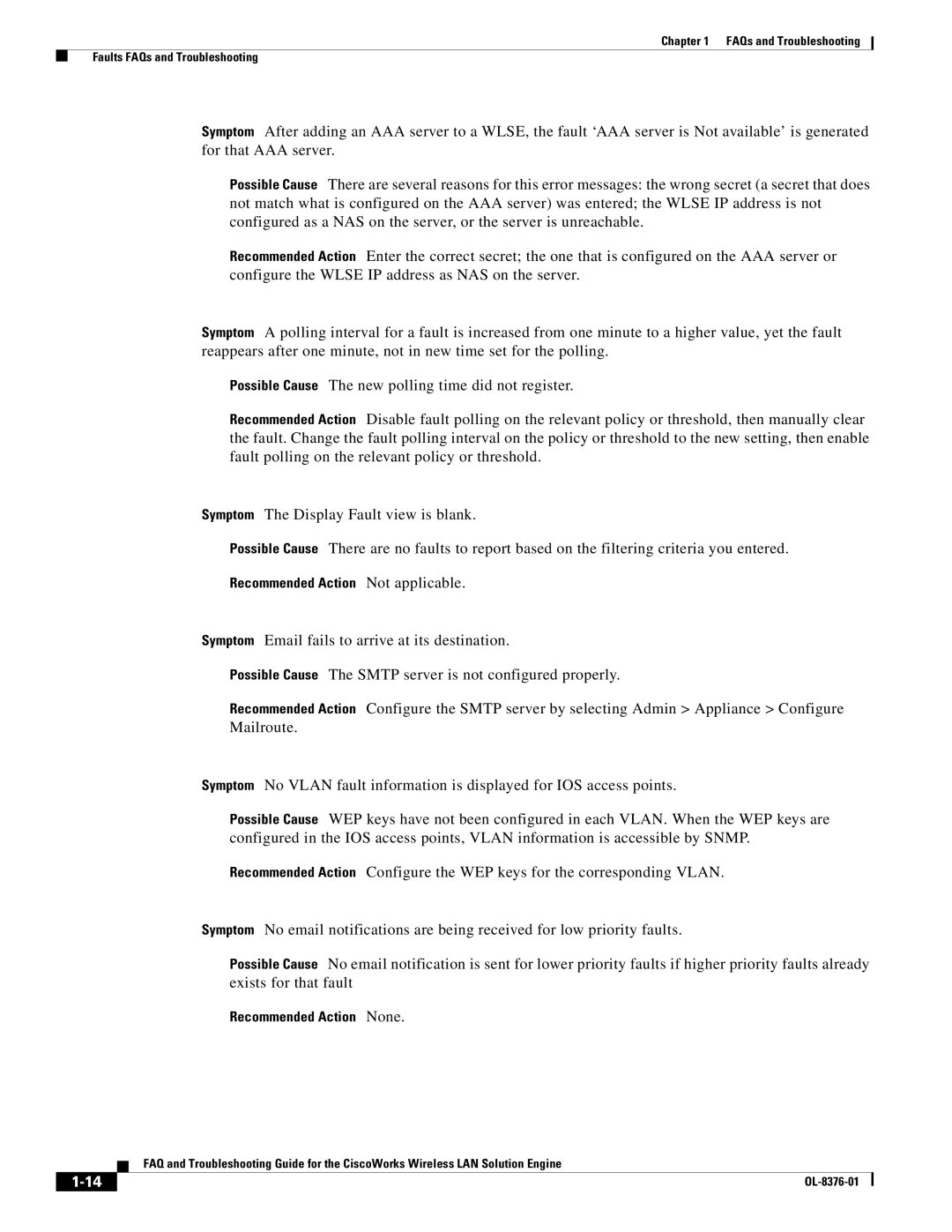 Cisco Systems OL-8376-01 manual Recommended Action Not applicable 