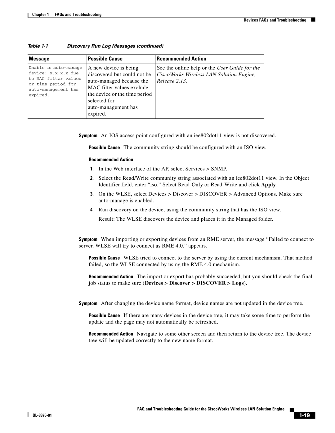 Cisco Systems OL-8376-01 manual Discovered but could not be 