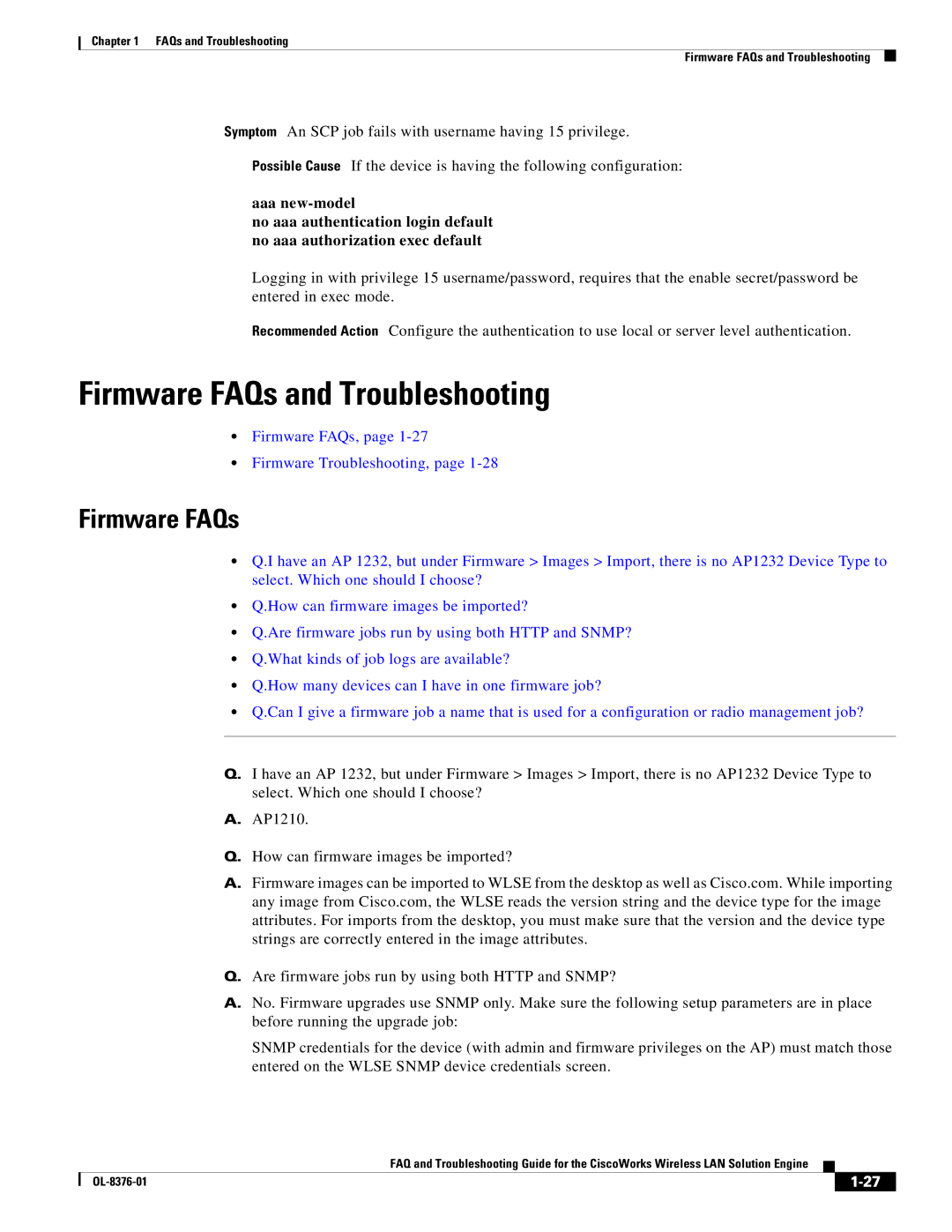 Cisco Systems OL-8376-01 manual Firmware FAQs and Troubleshooting 