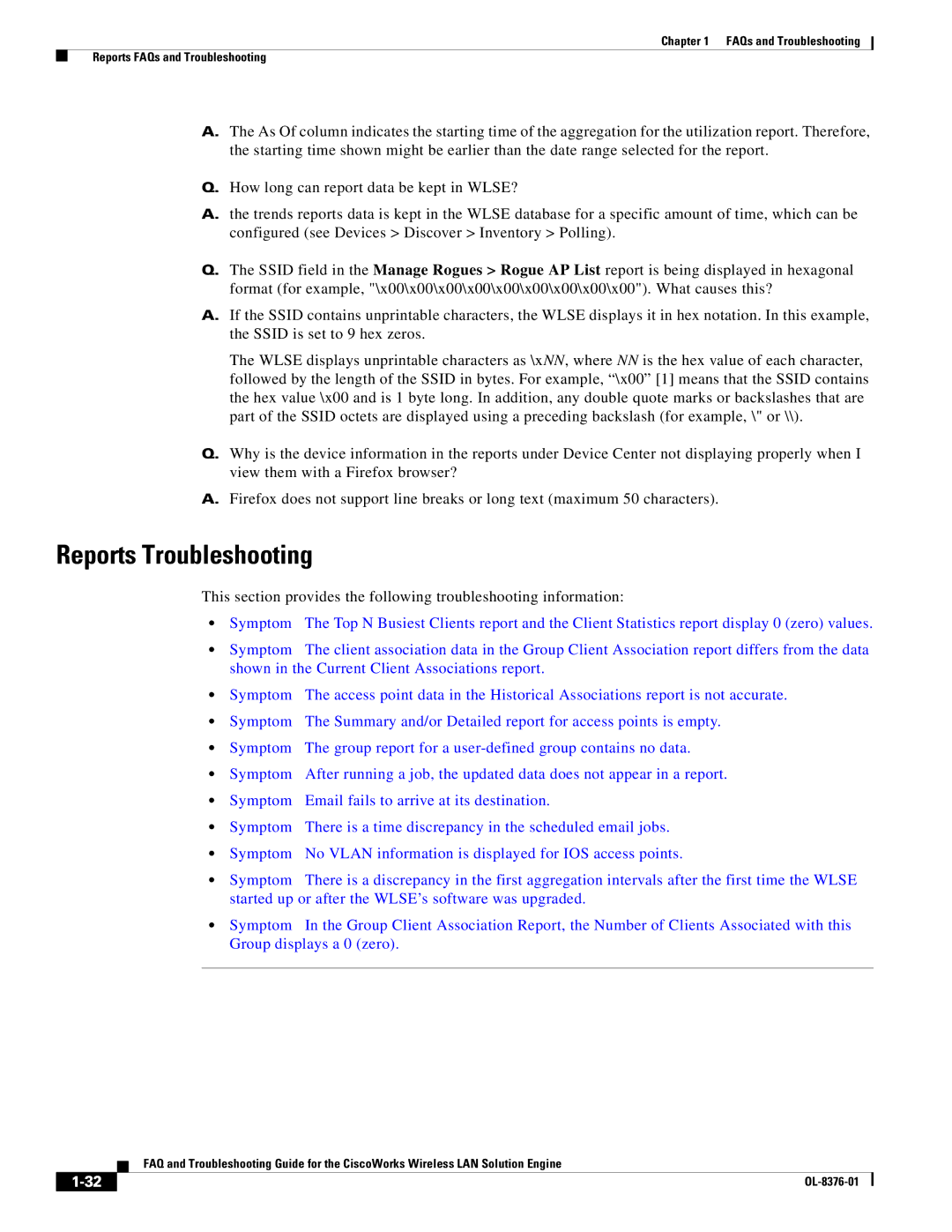 Cisco Systems OL-8376-01 manual Reports Troubleshooting 