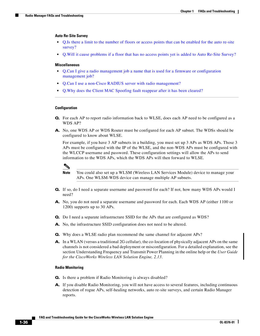 Cisco Systems OL-8376-01 manual Auto Re-Site Survey, Miscellaneous, Wds Ap? 